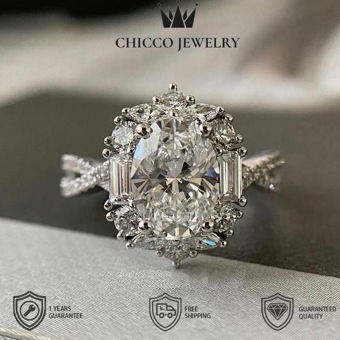 Cincin berlian oval 3 karat untuk wanita kelompok mewah Cincin couple luxury Cincin wanita elegan hi