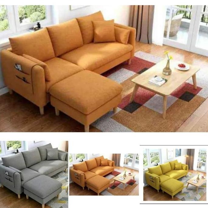 READY SOFA L MINIMALIS 3 DUDUKAN + PUFF SOFA RUANG TAMU MODERN SCANDINAVIAN