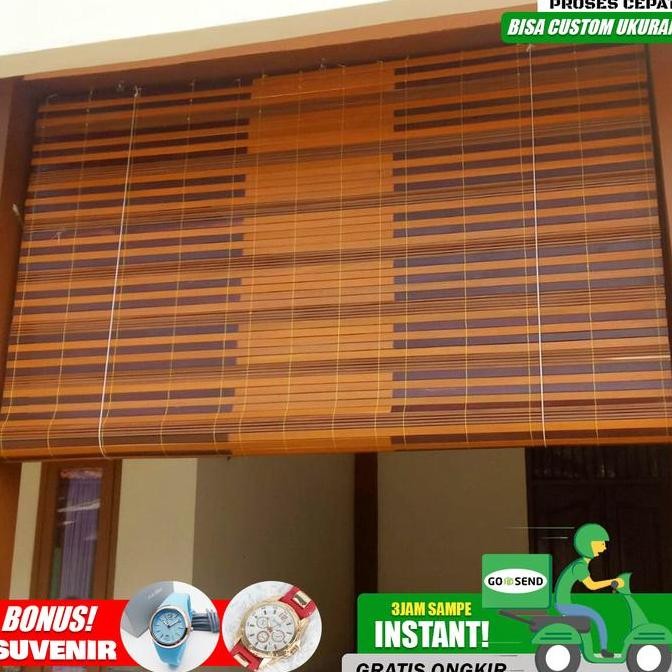 Tirai gulung Outdoor kayu meranti krei indoor harga permeter-