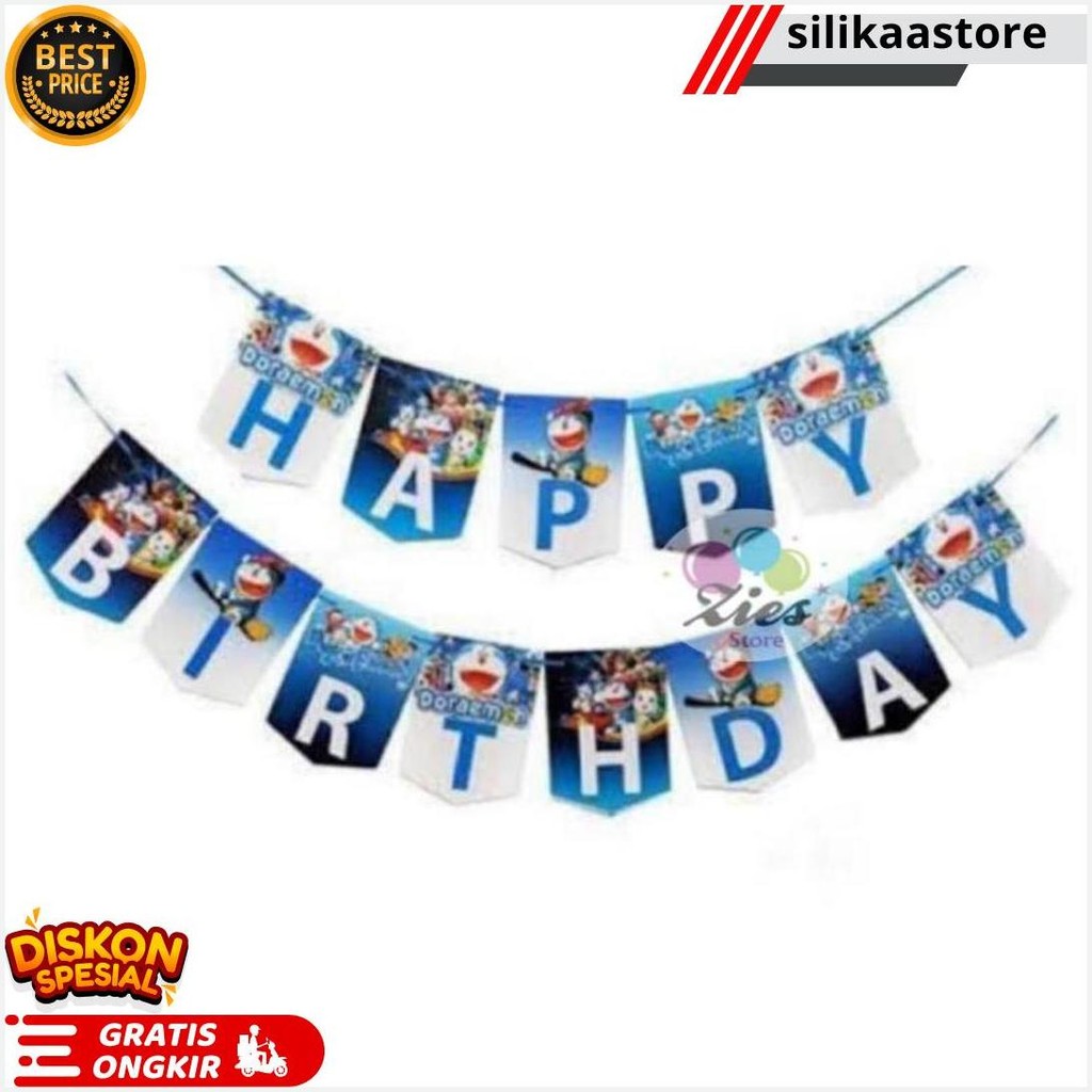 Banner Happy Birthday Doraemon / Banner Ulang Tahun Karakter Doraemon Cod