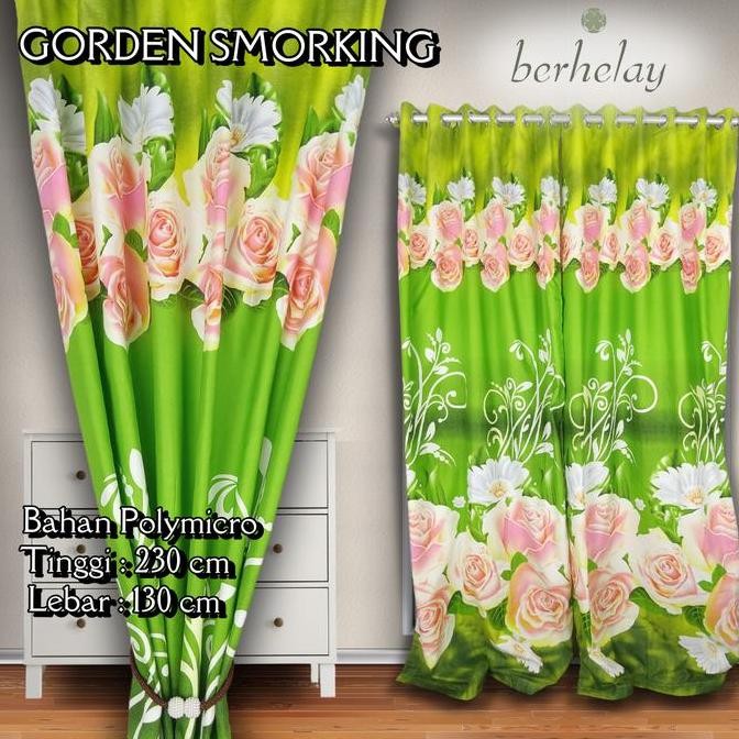 Gorden Smokring Motif Bunga Mawar Pink Hijau