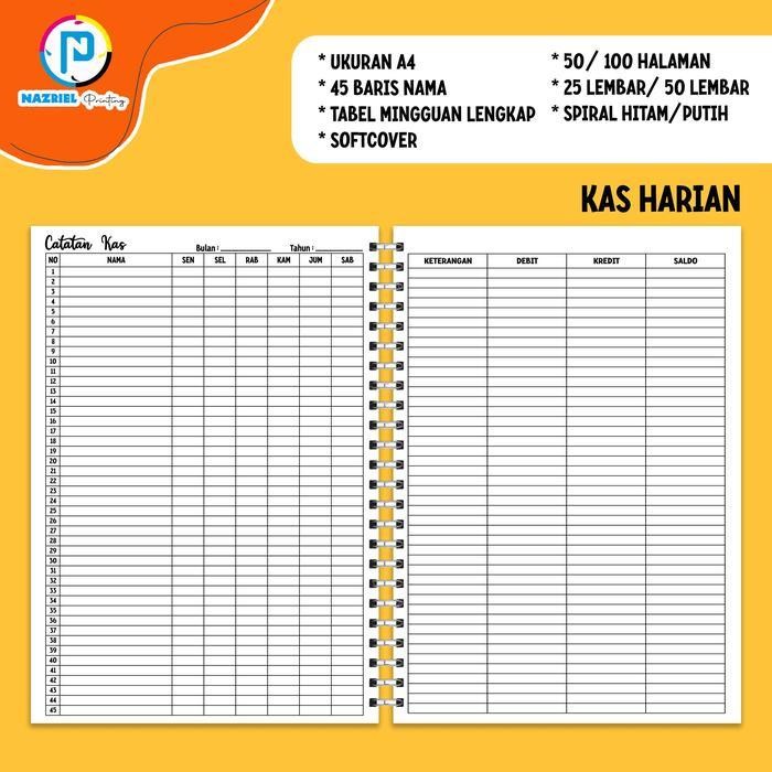 

Sp (Non Custom) Buku Kas Catatan Keuangan A5/B5/A4 Jilid Spiral Tabel Bw