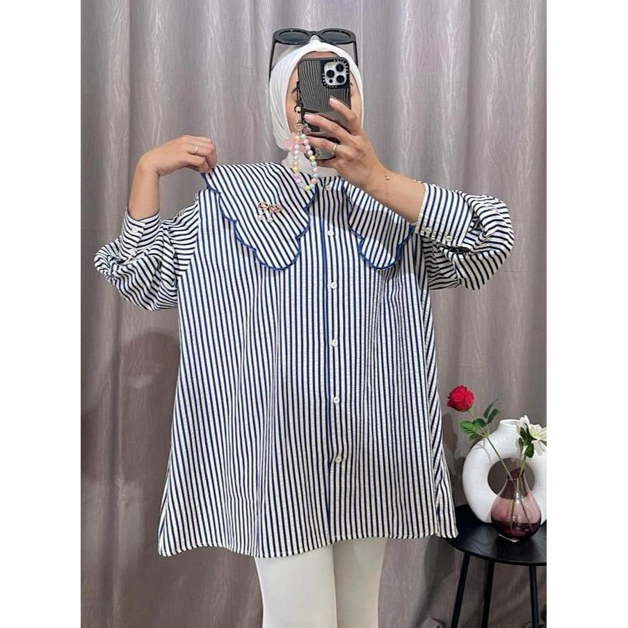 Kemeja Wanita Korean Style Ratna Bahan Katun Motif Mingyu dengan Tampilan Santai yang Trendi - Baju 