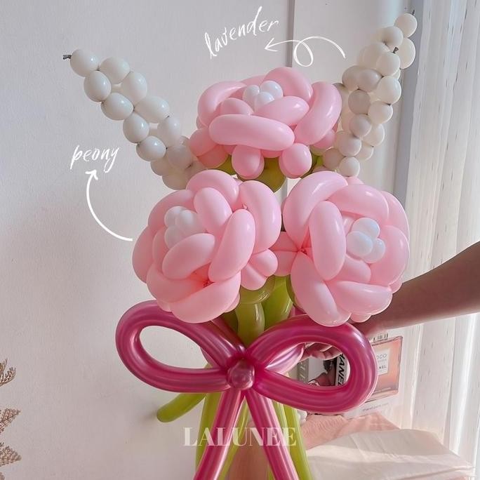 Peony Lavender Balloon Bouquet - Buket Bunga Balon Twist - Bunga Balon Korea