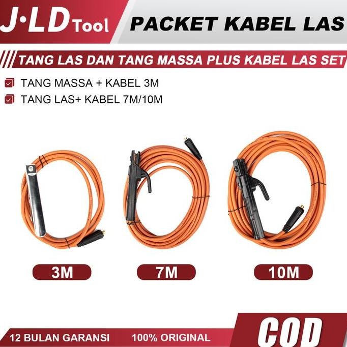 JLD Set Kabel Las dengan Dudukan Elektroda Aluminium Berlapis Tembaga dan Konektor Dorong 10-25