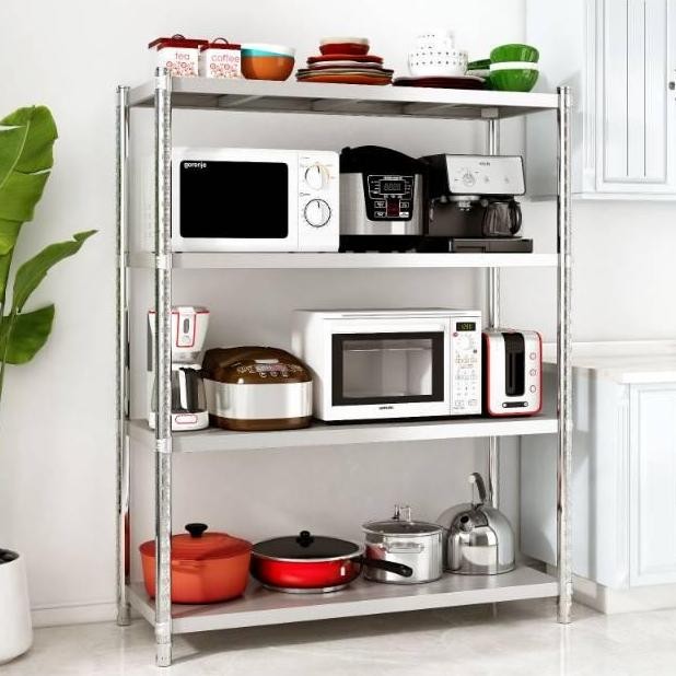 Rak Dapur Rak Susun Stainless Steel 4 susun Portable Rak Penyimpanan