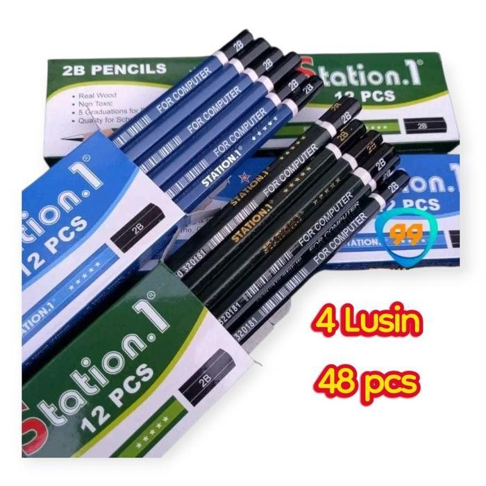 

SWG Paket 4 Lusin 48 pcs Biru - Ideal untuk Menggambar & Menulis - Garansi Uang Kembali - Stationery Sekolah/Station.1 Pensil 2B ST One Kayu