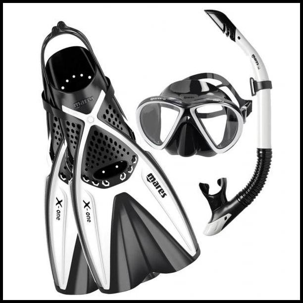 Alat Snorkling/Selam Paket Merk MARES Fin Lentur, Kacamata,Snorkel,TAS