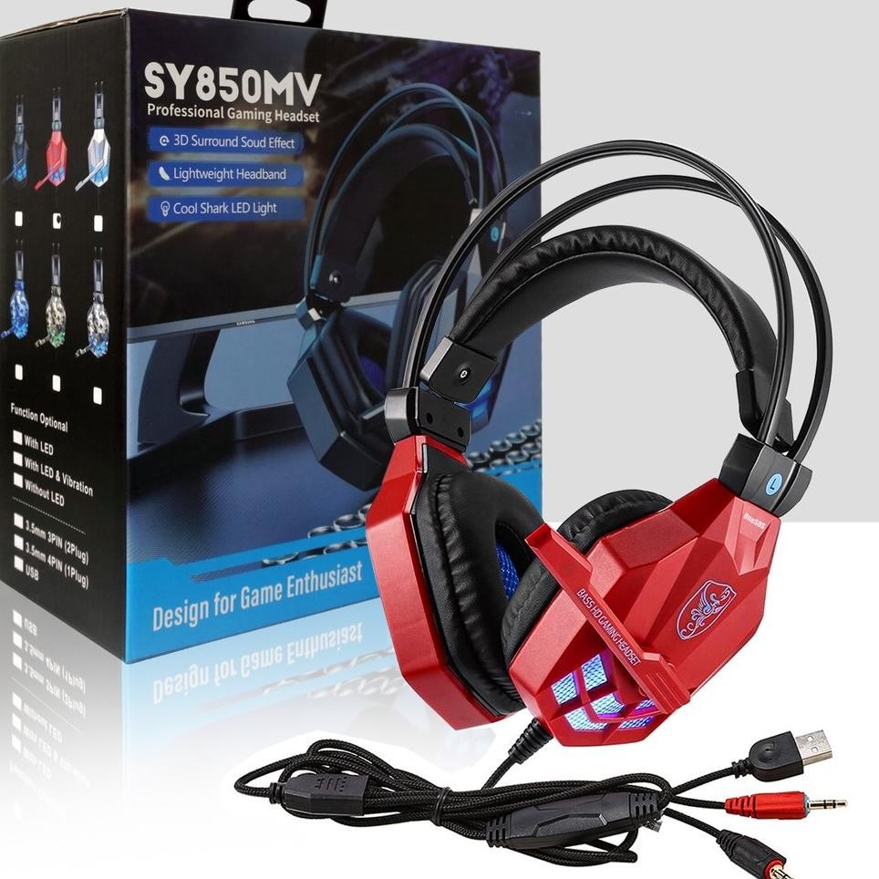 Headset Headphone Gaming Kabel Plus Mic Dan Audio Splitter Headset Game Sy850 Extra Bass Headset Sy8