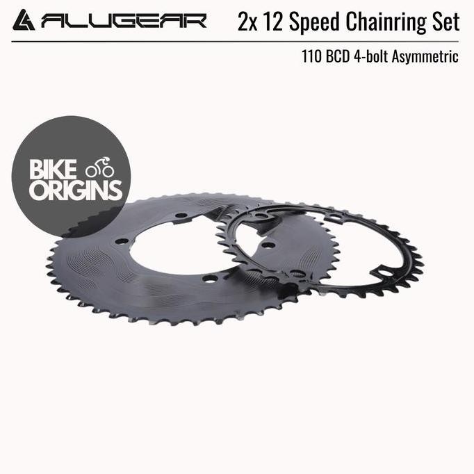 Chainring Set Alugear 2x 12 Speed for Shimano (110 BCD 4-bolt Asymmetric)