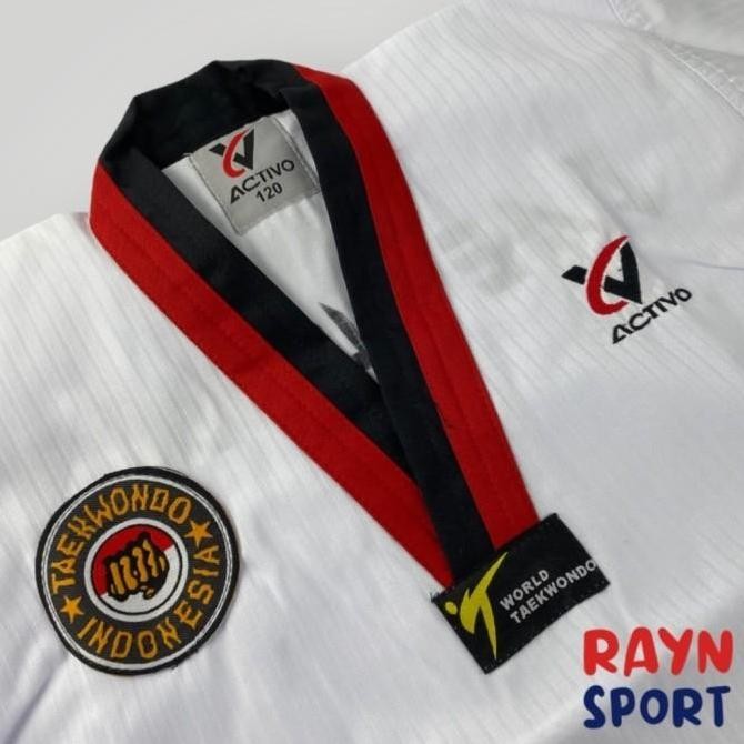 Baju Taekwondo Dobok SENDY ACTIVO Poom Kerah Merah Hitam Original