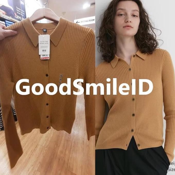 JASTIP Women Cardigan Polo Extra Fine Merino Rib Lengan Panjang UNIQLO