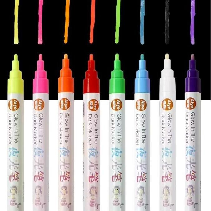 

[Castle Stationery] Aiye Spidol Glow In The Dark 1 Set 8 Warna Permanen | Spidol Menyala Dalam Gelap Bisa Digunakan Pada Kertas, Kaca, Batu, Plastik, Dan Keramik - Stationery Tinta