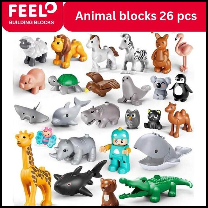 feelo animal blocks 26 pcs compatible duplo animal hewan bricks duplo