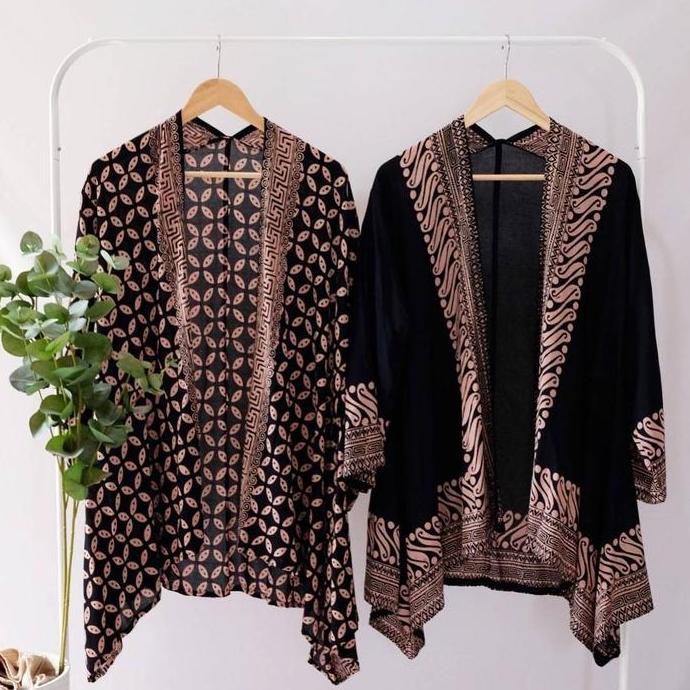 ATASAN BATIK HITAM MODERN WANITA OUTER BATIK CARDIGAN BATIK KANTOR BATIK VISCOSE BATIK DOBY