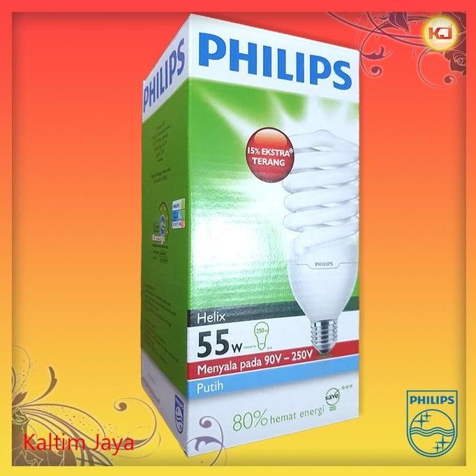 ] Lampu 55W / 55 Watt Philips Tornado Putih 6500K Bohlam Ulir Spiral E27
