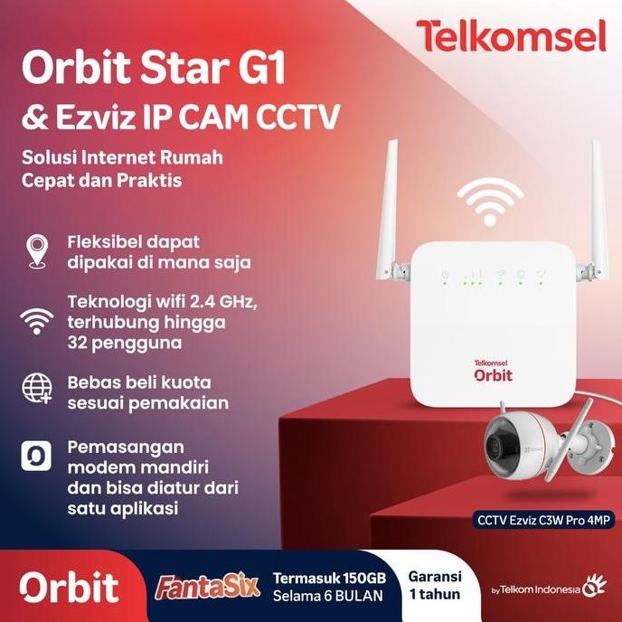 Telkomsel Orbit Star G1 Modem Wifi 4G + Ezviz Wifi CCTV Camera