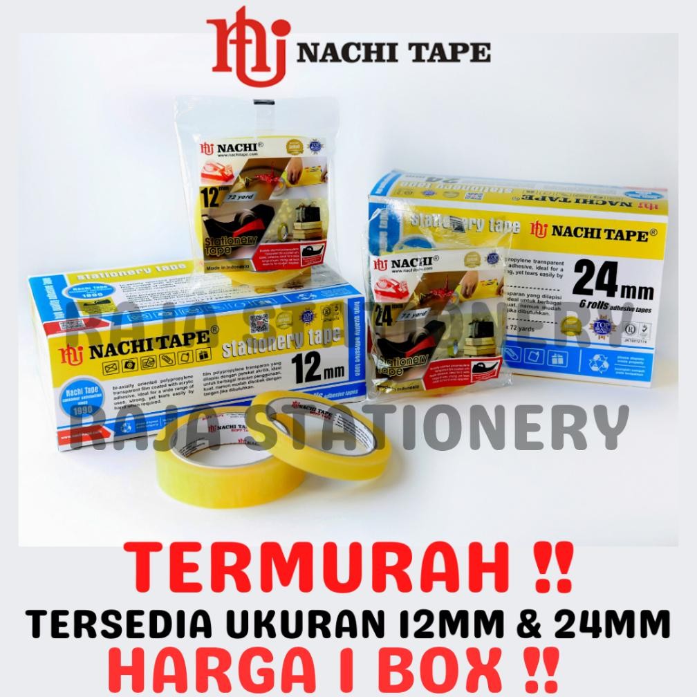 

Readyy!! NACHI STATIONERY TAPE 12mm 24mm SELOTIP SOLATIP LAKBAN SOLASI ISOLASI NACHI [1 BOX]