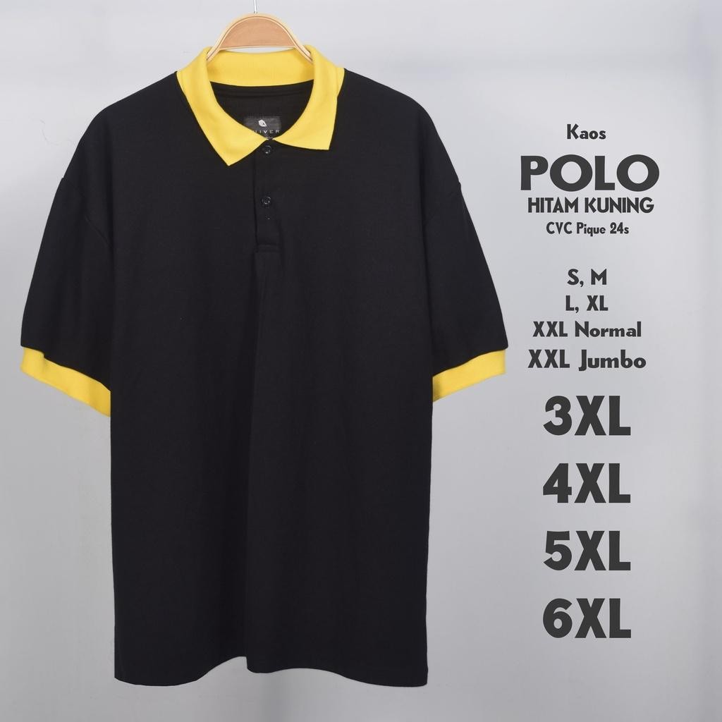 Sg Kaos Polo Jumbo Kombinasi Hitam Kuning Big Pria Size S M L Xl Xxl 3Xl 4Xl 5Xl 6Xl Kerah