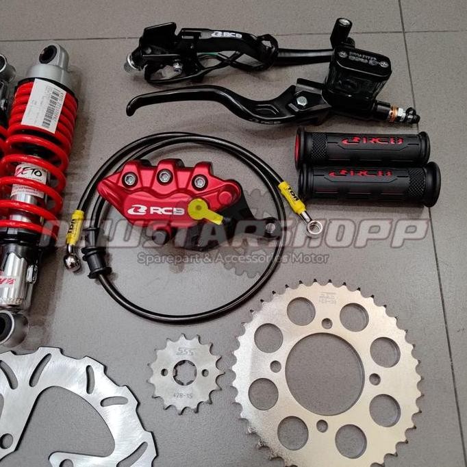 Paketan Master Rem RCB E3 14mm kotak kanan kiri + Kaliper 2 piston S + Selang Rem TDR Carbon + Disc 