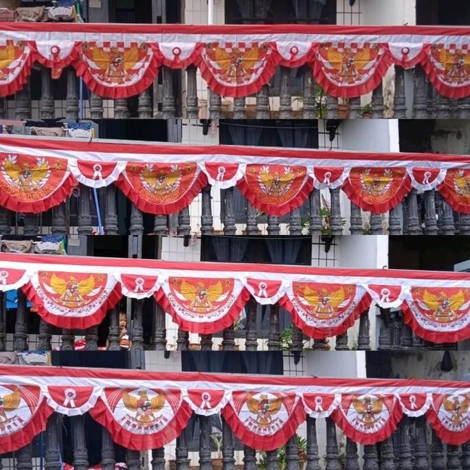 Bendara Background Garuda Merah Putih dengan 10 Gelombang dan Panjang 9 Meter dengan Kain Tali Umbul