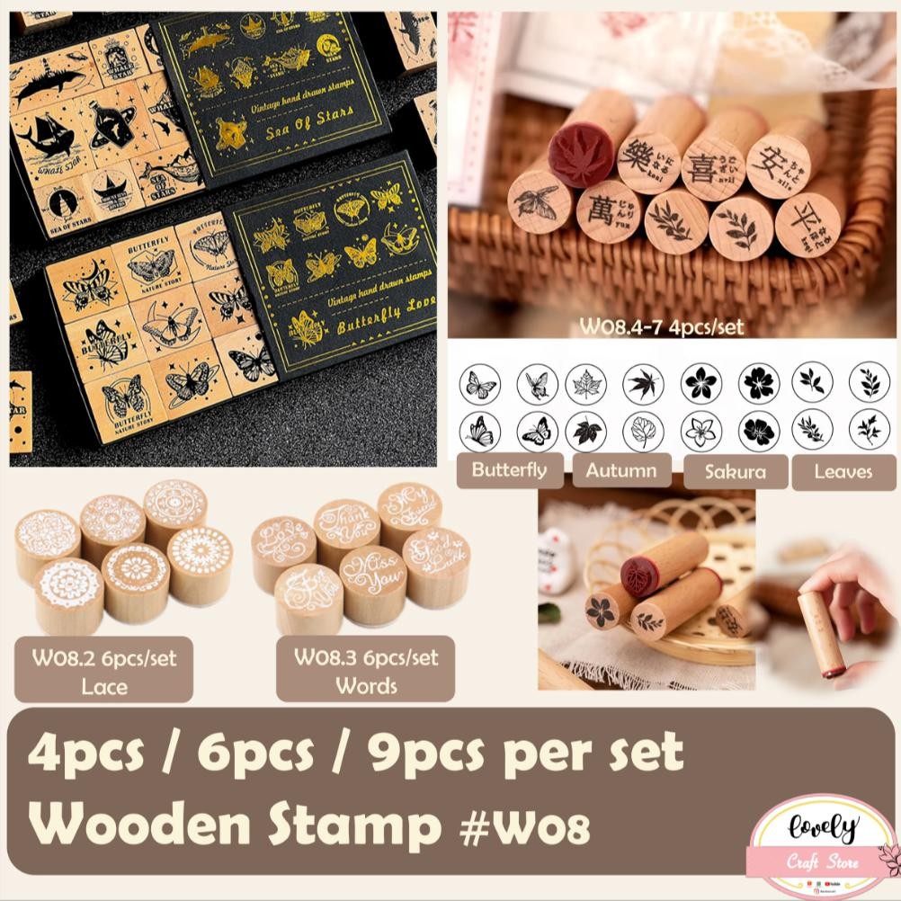 

Readyy!! LovelyCraftStore | W08 ~ 1 set 4pcs / 6pcs / 9pcs DIY Wooden Rubber Stamp Butterfly Kupu Kupu Stempel Kayu Vintage untuk bullet journal, bujo, Journal, Scrapbook, Diary, decoration, mahar diy