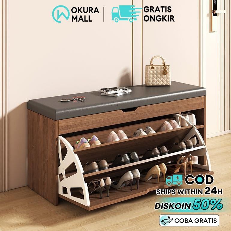 Terlaris Rak Sepatu Sofa Lemari Sepatu Kayu Rak Sepatu Tertutup Anti Debu Bench Storage Sepatu Rak S