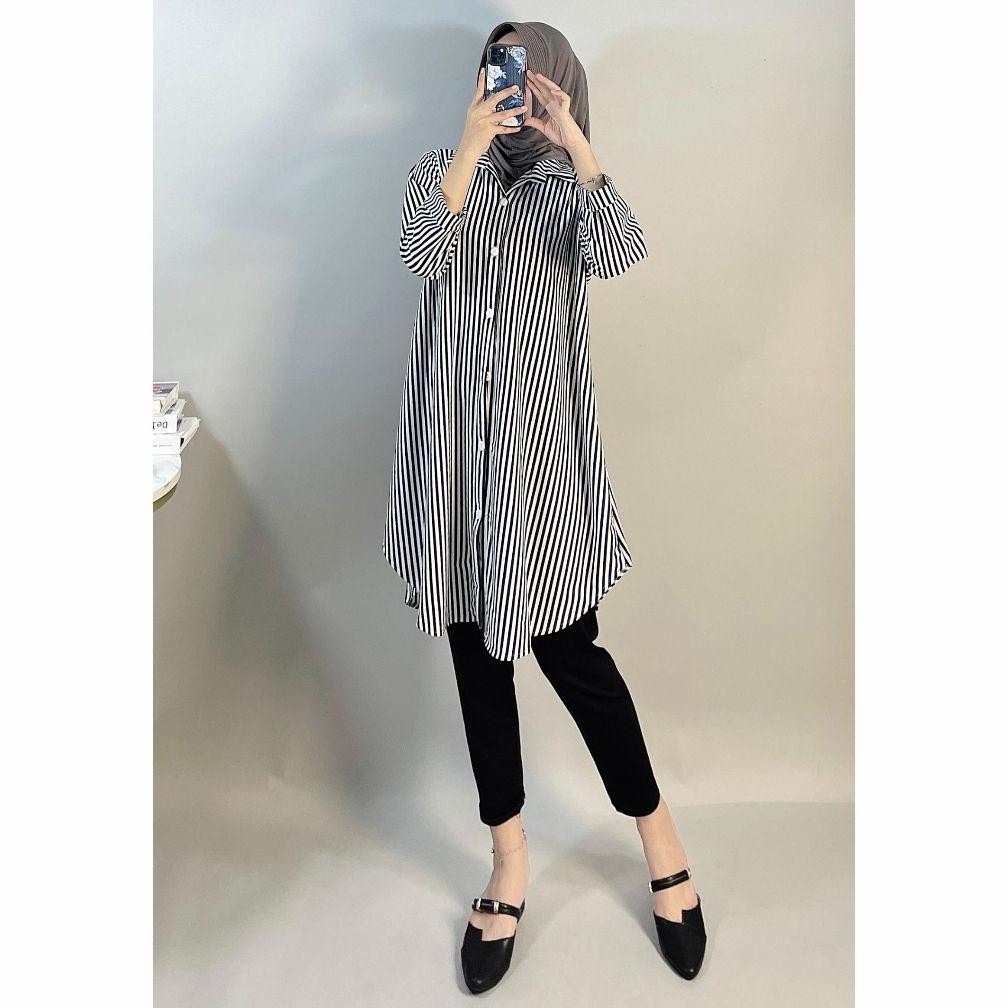 Flash Sale - Tunik Salur Hitam Putih Dewasa MONTYFASHION 137 Tunik Atasan ,,