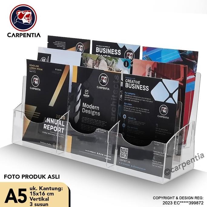 

NEW Carpentia Tempat Brosur Akrilik 3 Tingkat uk. A5 - Tipe E3 - 3 Susun [Acrylic Display Holder, Kantong Flyer, Standing]
