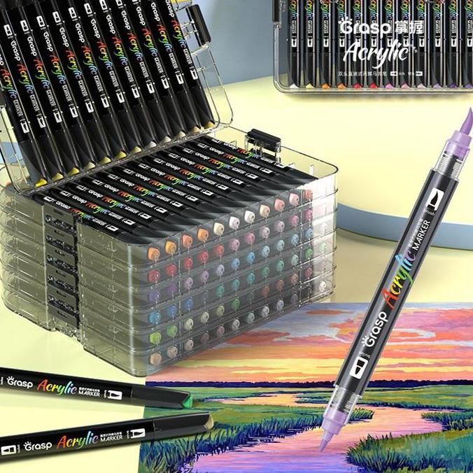 

GRASP DUA KEPALA AKRILIK PENANDA PEN LANGSUNG CAIRAN HALUS AKRILIK PEN 84 WARNA TAHAN AIR ORIGINAL DAN TERPERCAYA