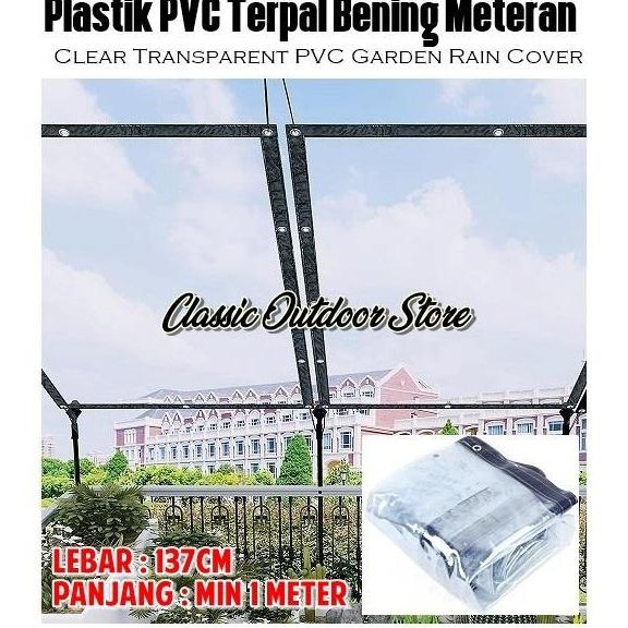 Tirai Plastik Bening Penahan Air Hujan / Krei PVC Outdoor Meteran