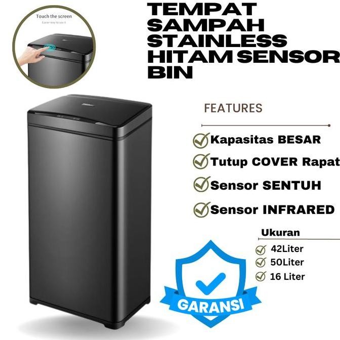 terbaru tempat sampah stainless hitam sensor bin otomatis smart trash