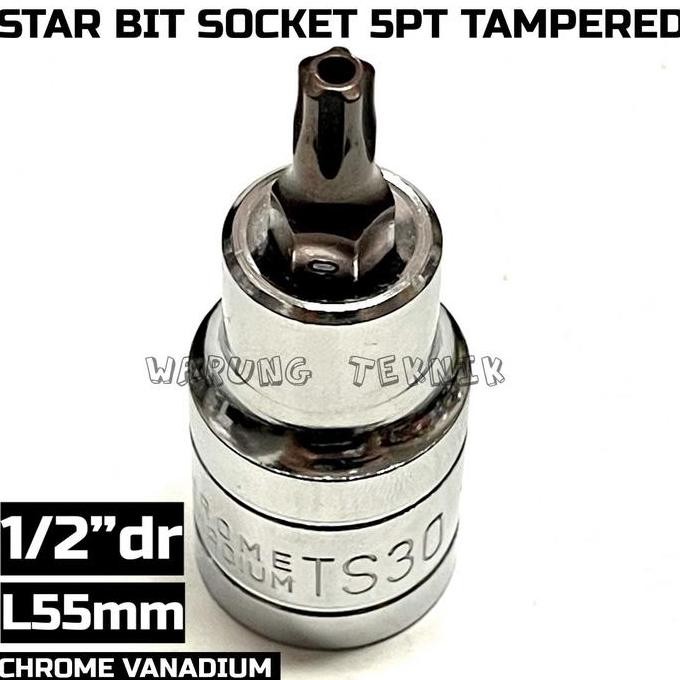 Promo 1/2"Dr Star Bit Socket L55Mm 5Pt Tampered Kunci Sok Bintang 5 Lobang