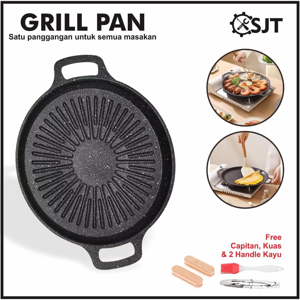 SJT - Grill Pan Alat Pemanggang BBQ BULAT KOTAK Wajan Bakar Sate Ayam Daging Anti Lengket