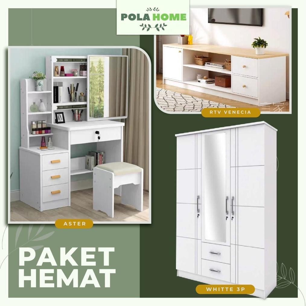 Paket Hemat Furniture Lemari Pakaian Meja Rias Rak Tv Only Bluebird