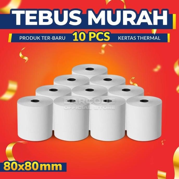 

BEBAS ONGKIR - Kertas Struk Kasir Thermal 80x80 / 80 x 80 mm / 80x80mm (10 Roll)