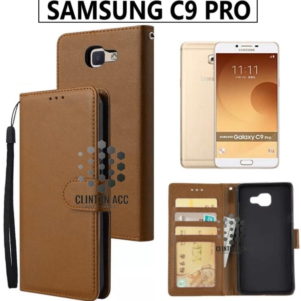 Case C9 Pro Flip Wallet Leather Dompet Kulit Softcase Flip Cover Sarung Buka Tutup Flip Case C9 Pro
