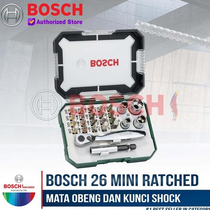 Mata Obeng dan Kunci Shock Set Bosch 26 PCS Screwdriver Bit Set Ratchet EH SD Set 26PCS
