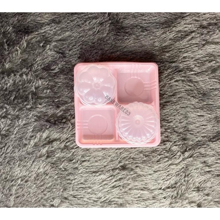 Tray Mika Pudding Mini Sekat 4 + Tutup Wadah Mika Mochi Pudding Super Mini Isi 5 Lembar