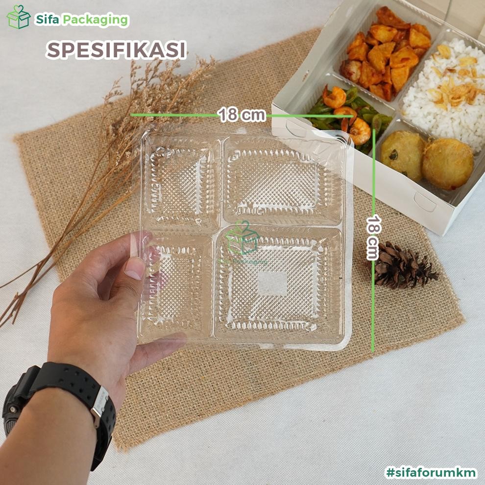 Mika Dalam Dus Nasi 18x18 Mika Sekat 4 Kotak Nasi Catering Box Tray Isi 50 Pcs