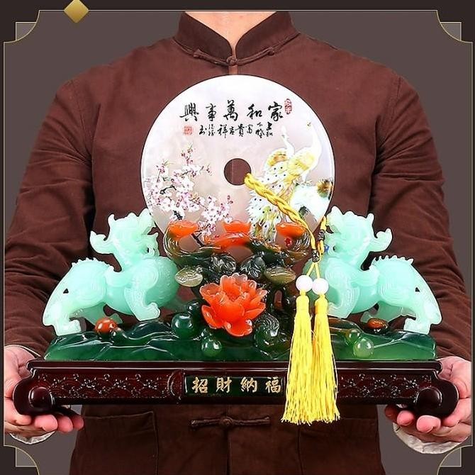 TERBARU - Pajangan GIOK Naga Batu Giok Premium Kado Imlek Patung Hoki Fengshui