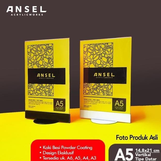 

NEW TENT CARD ACRYLIC KAKI BESI/DATAR A5 VERTIKAL 14,8X21CM/ AKRILIK