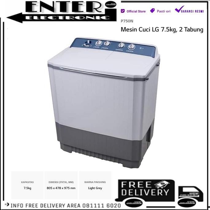 LG TWIN TUB P7500N - LG MESINCUCI 7.5 KG MESIN CUCI 2 TABUNG LG 7,5 KG