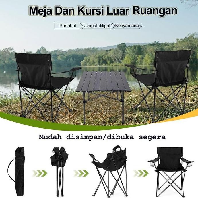 Kursi Lipat *2+Meja Lipat / Serbaguna Meja Camping Dan Kursi Lipat Camping 1 Set- Kursi Lipat Dan Me