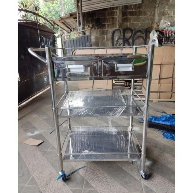 READY MEJA INSTRUMEN 3 RAK 2 LACI STAINLESS TROLI INSTRUMEN TROLI SUSUN