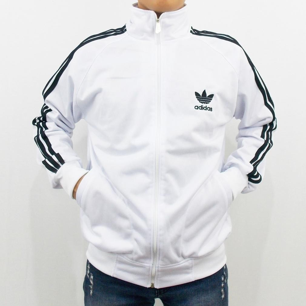 JAKET ADIDAS FIREBIRD PUTIH LIST HITAM SIZE M L XL XXL XXXL  - JAKET RUNNING FIRE BIRD - JAKET OLAH 