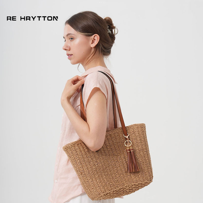 Tas Anyaman Keranjang Tas Wanita Kapasitas Besar Tas Tote