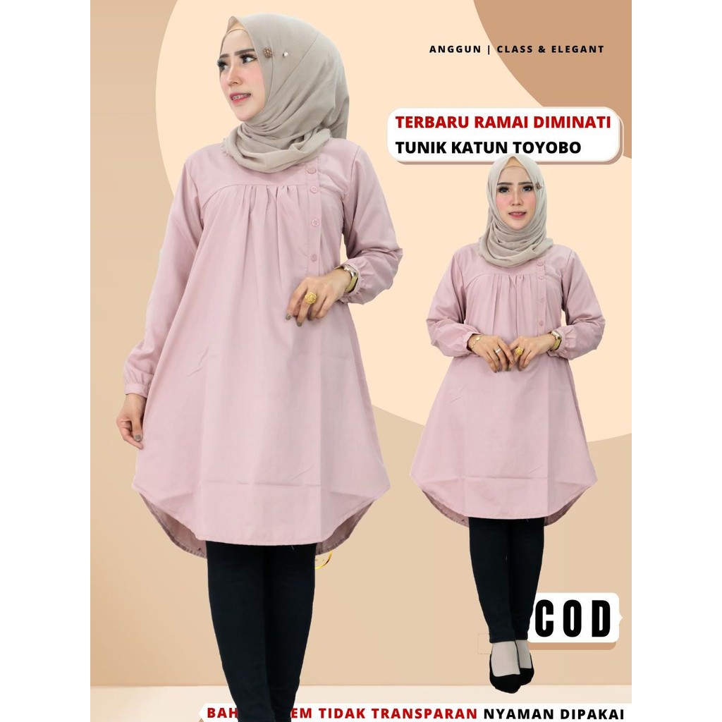 Baju Tunik Santriwati Wanita Bahan Katun Premium Terbaru Kekinian lengan panjang Warna Bata E8
