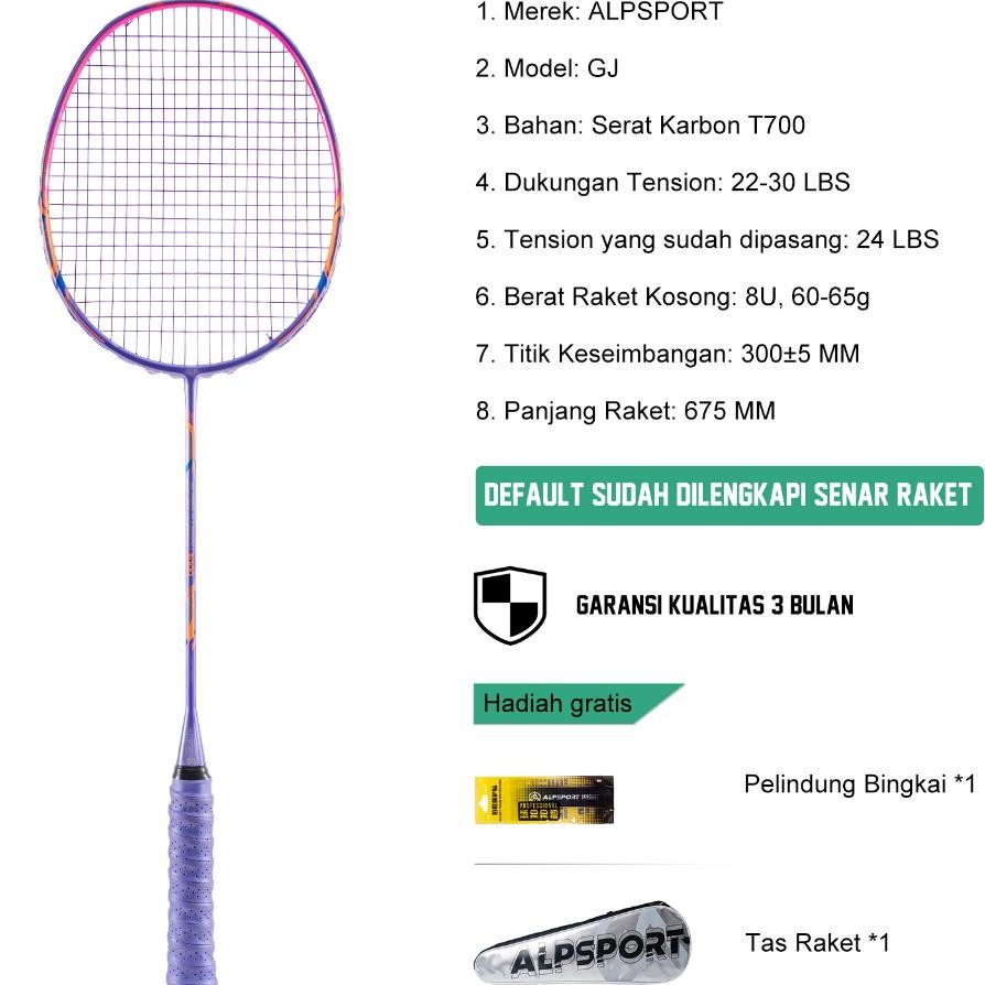 Alpsport Gj Max 35Lbs 10U 52G Raket Tangkis Unguhitammerah Senar Grip Teasang Serat Karbon Penuh Str