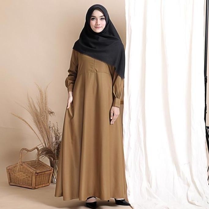 Gamis Polos Seragam PNS PDH khaki Tua Toyobo Fodu Kain Muslim  Dress JS